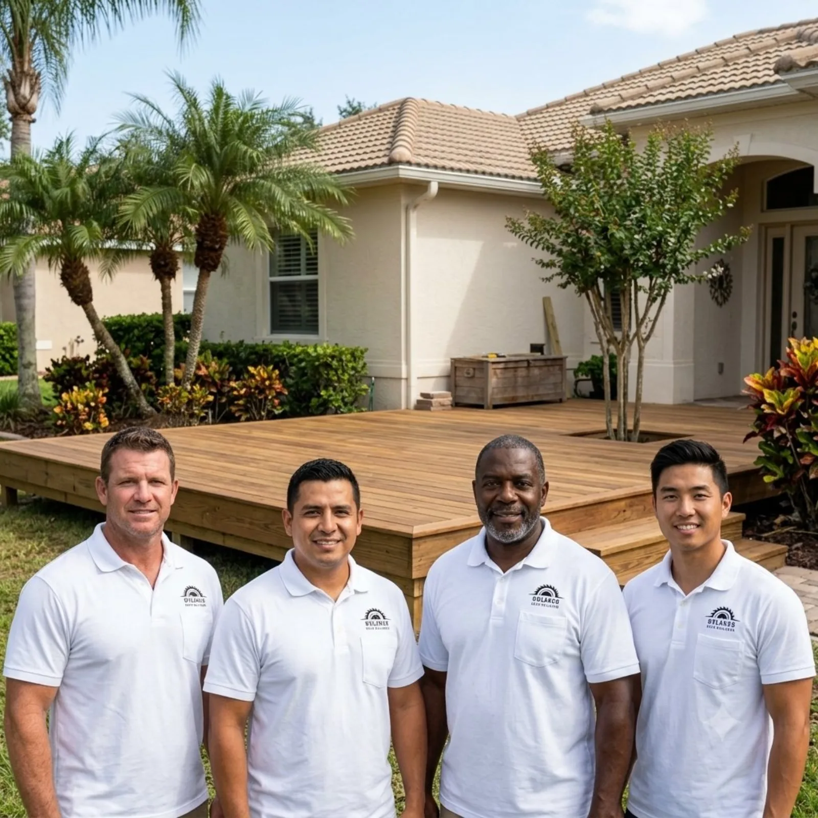 Finished custom wood deck behind an Orlando home